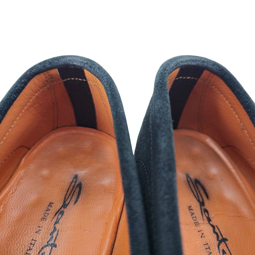 Santoni Italy Navy Blue Suede Leather Dress Shoes Mens Size 10D Slip-on Loafers - Picture 8 of 12